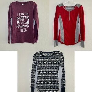 BUNDLE of 3 long sleeve tops women’s XS winter holiday Christmas cozy lounge‎